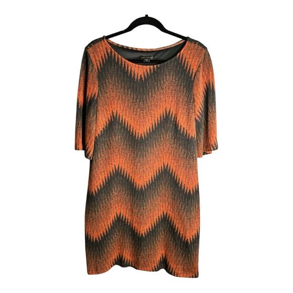 Metaphor Black and Orange ZigZag Print Sheath Dress Size 12 - Picture 1 of 7